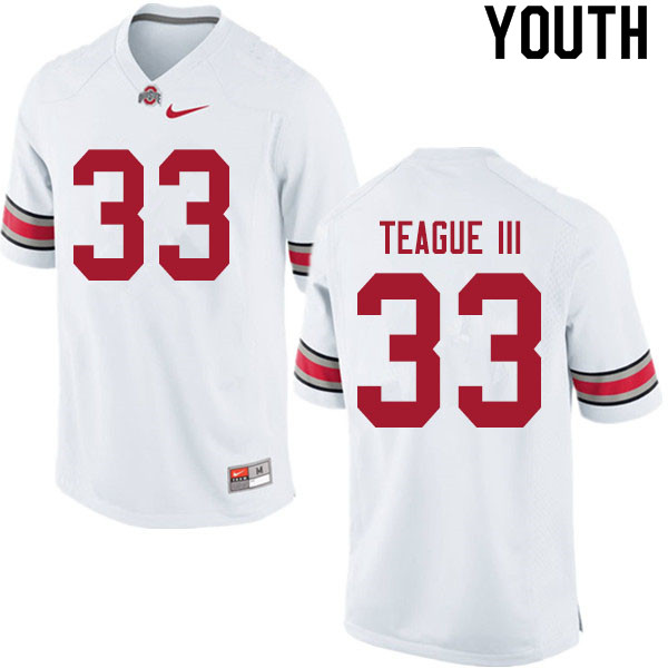 Ohio State Buckeyes Master Teague III Youth #33 White Authentic Stitched College Football Jersey